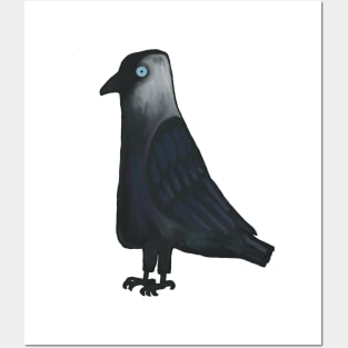 Blue eyed  Cartoon jackdaw Posters and Art